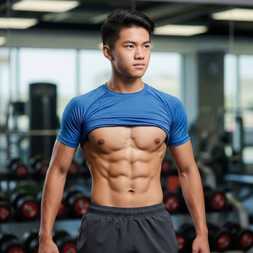 Physically Fit Asian Teenage Boy | Strong Abdominal Muscles