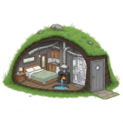 Unique Hillock Hideout: Apartment-style Refuge with Intricate Ventilation System