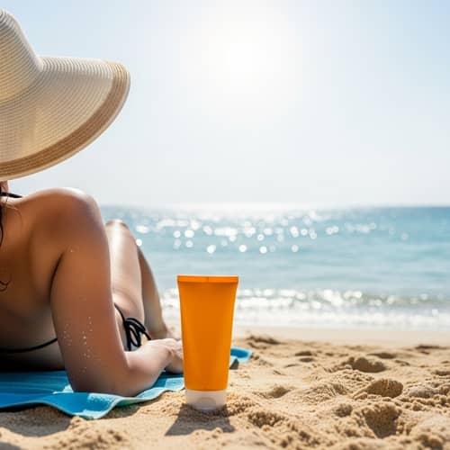 Tranquil Beach Scene with Woman Sunbathing | Relaxation and Serenity