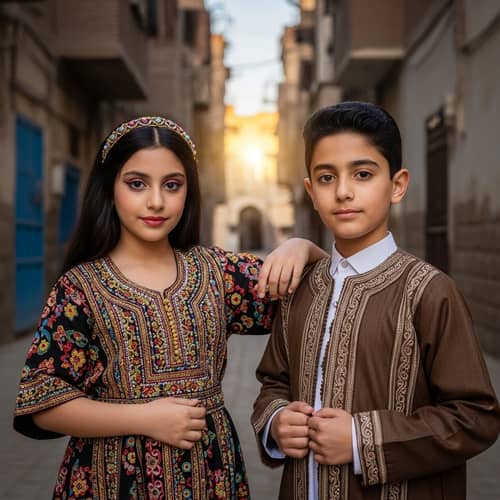 Beautiful Egyptian Girl and Boy in Traditional Attire