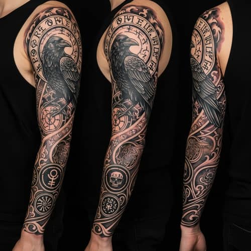 Mythological Crow Tattoo Full Sleeve Design