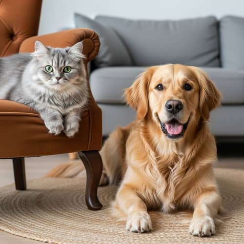 Fluffy Persian Cat & Golden Retriever: Peaceful Harmony
