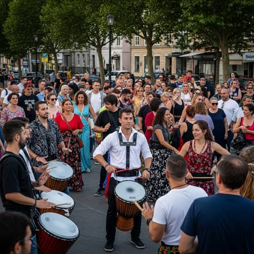 Diverse Carnival Scene with Drums and Dancers