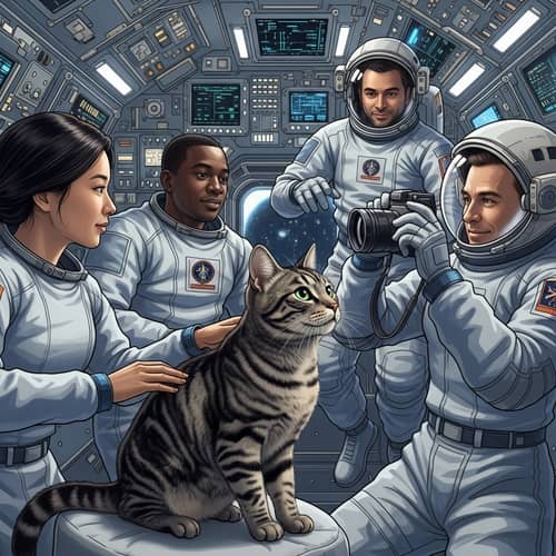 Tabby Cat Among Astronauts in Space