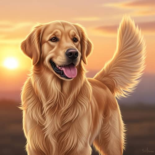 Cheerful Golden Retriever with Muscular Body and Almond-Shaped Eyes