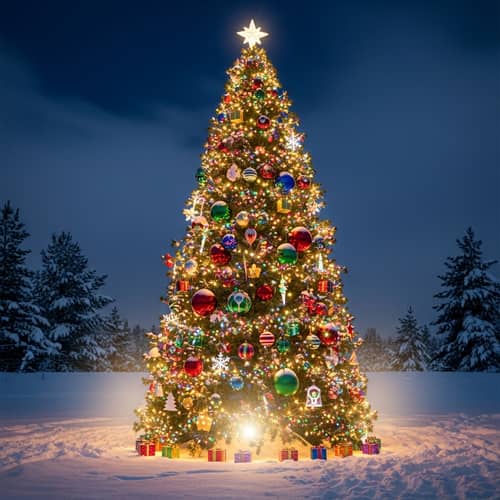 Festive Christmas Tree Decoration with Colorful Ornaments and Lights