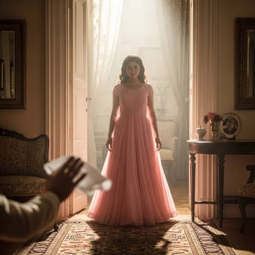 Captivating South Asian Woman in Elegant Pink Gown