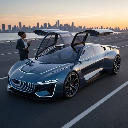 Futuristic Concept Car in Metallic Blue | Aerodynamic Design