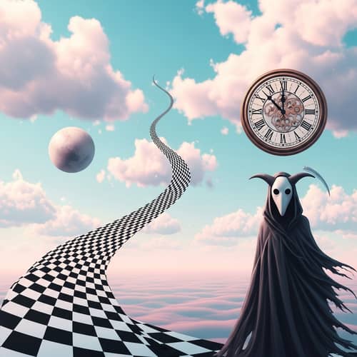 Pastel Sky with Checkered Path and Floating Sphere