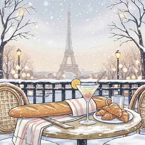 Winter Scene in Paris with Eiffel Tower | Anime-Style Charm