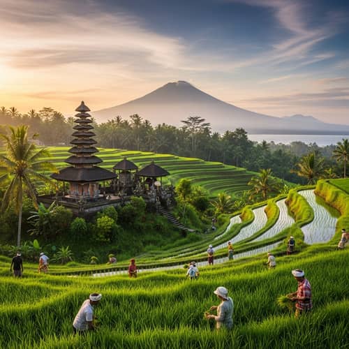 Breathtaking Bali Landscape: Rice Terraces, Temples, and Volcano Views