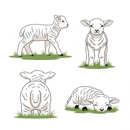 Adorable Lamb Illustrations in Minimalist Vector Style
