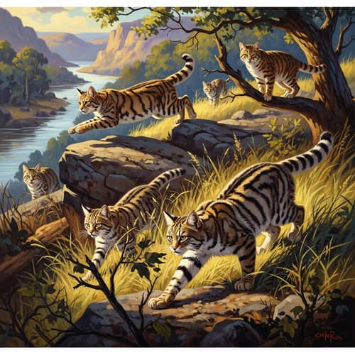 Vibrant Wildcats in Natural Habitat: Capturing Agility & Strength
