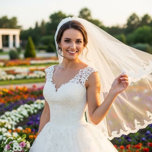 Ethereal Caucasian Bride in White Wedding Gown | Garden Setting