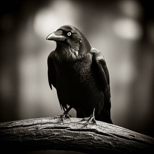 Regal Raven Perched in High Contrast Monochrome Style