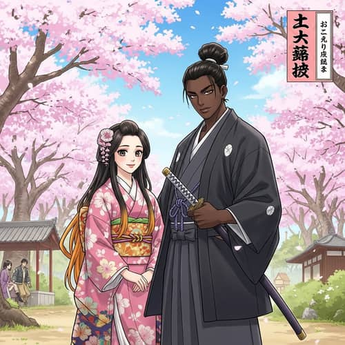 Neo-Traditional Japanese Manga Scene with Diverse Characters
