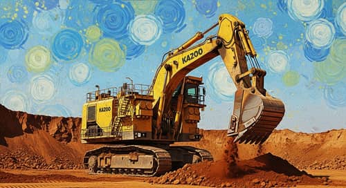 Powerful Mining Excavator: Raw Strength and Intensity | Vincent van Gogh Inspired