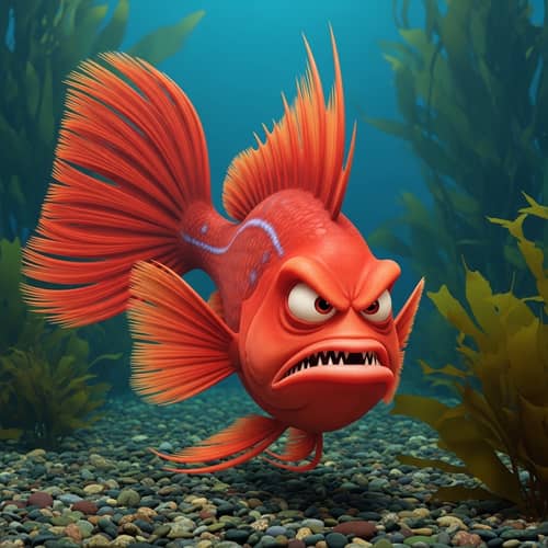 Fiery Red Angry Fish in Aquatic Scene