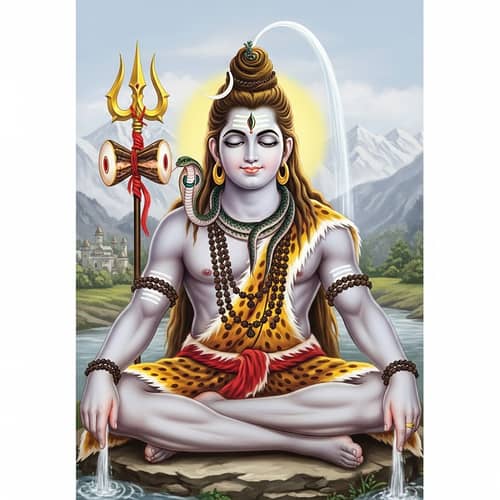 Lord Shiva - Principal Deity of Hinduism Meditating in Himalayan Landscape