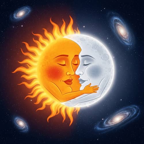 Sun and Moon Love Story: Cosmic Romance in Starry Skies