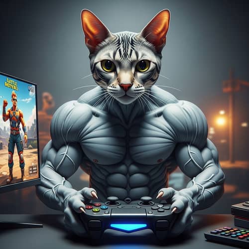 Muscular Cat Conquering Virtual Battle Royale Game - Gamer Kitty Fun