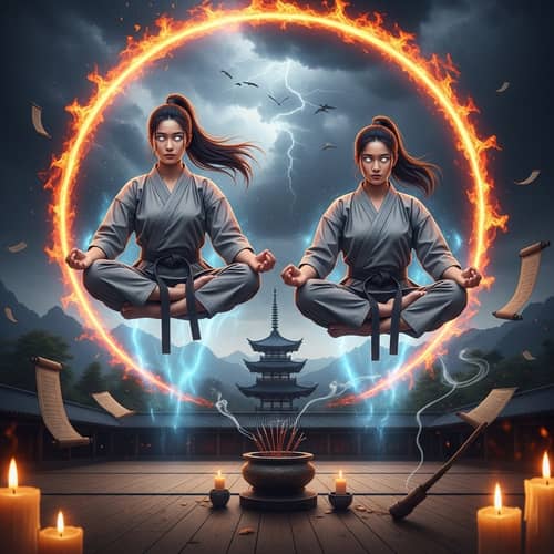 Empowering Korean-American Women Levitating in Martial Arts Dojo