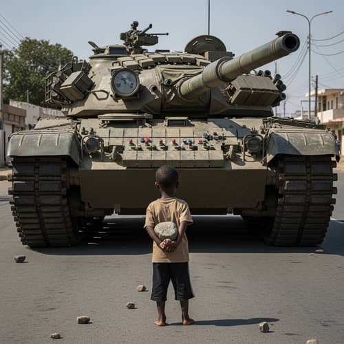 Brave African Child Confronts Military Tank