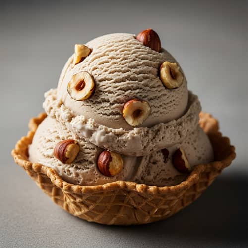 Artistic Hazelnut Ice Cream in Crisp Waffle Bowl
