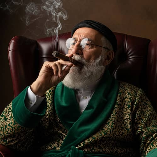 Elderly Middle-Eastern Man in Velvet Robe | Enigmatic Portrait