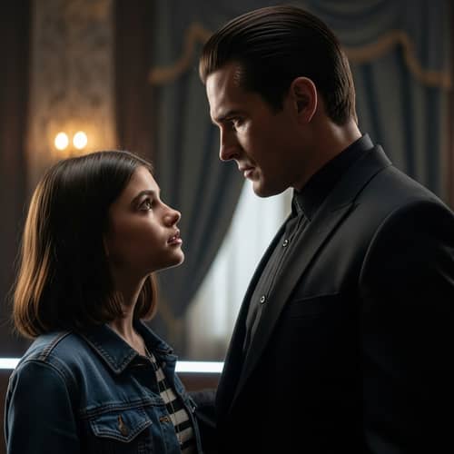 Stylish Male Vampire in Black Suit with Modern Girl