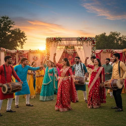 Colorful Traditional Indian Wedding Dance at Twilight