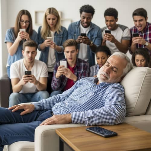 Serene Middle-Eastern Man Sleeping Amidst Social Media Chaos