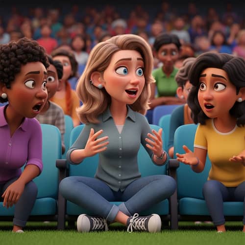 Vivid 3D Animation: Middle-Aged Soccer Moms in Intense Conversation