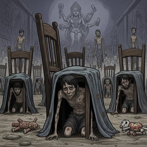 Poverty Symbol Depiction: Cartoon Illustration in Studio Ghibli Style