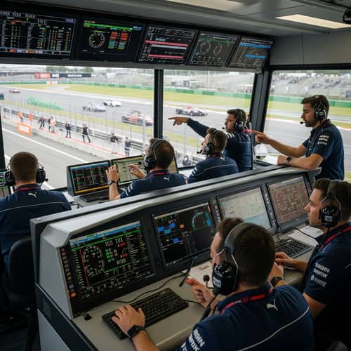 Thrilling Race Action at Command Bridge: High-Speed Technology Monitored by Diverse Crew