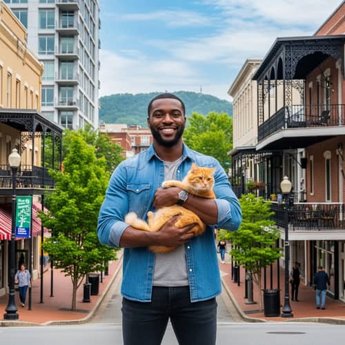 Talented African American Actor | City Scene with Cute Cat