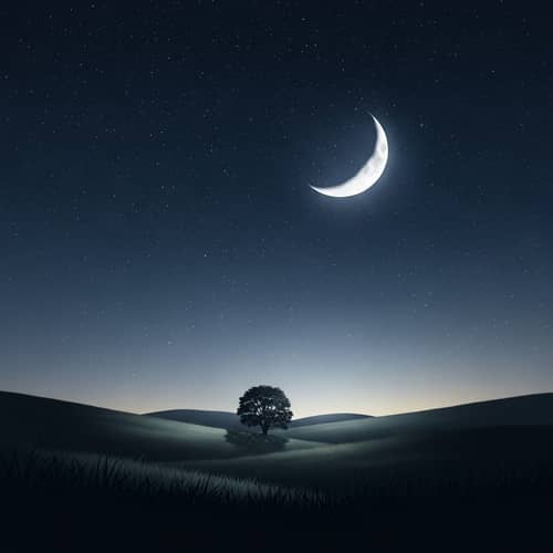 Starry Night Sky with Moon and Serene Landscape