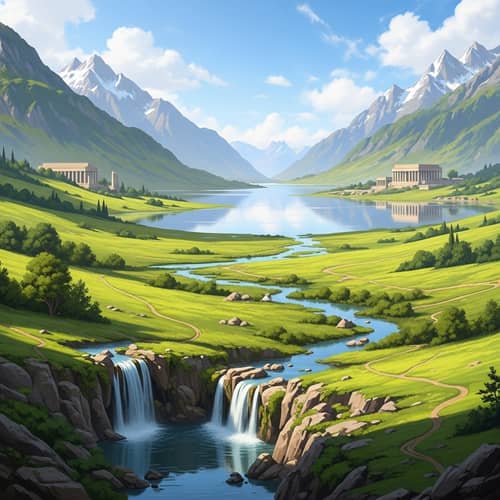 Idyllic Landscape: Serenity & Grandeur | Majestic Mountains, Lush Hills
