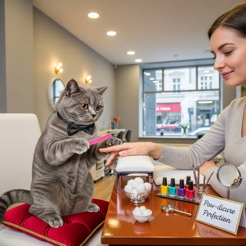 British Shorthair Cat Manicure Master | Nail Salon Paw-filing