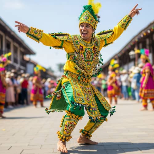 Vibrant Yellow and Green Bacao Festival Costume - Celebration Essence