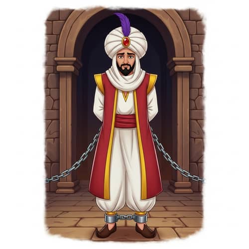Middle Eastern Prince Aladdin in Turban Bound and Gagged by Palace Guards