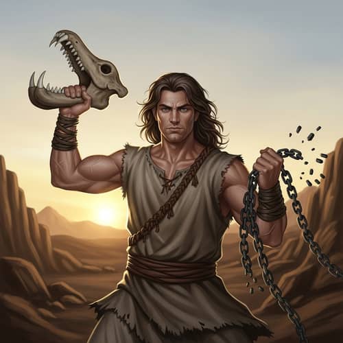 Samson-Inspired Muscular Man, Determined Expression