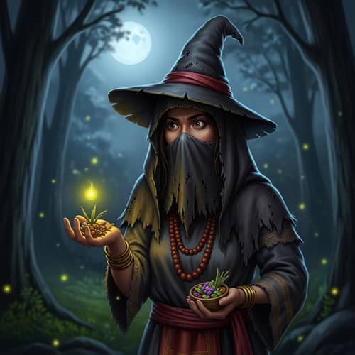 Filipino Witch in Traditional Attire Performing Herbal Magic