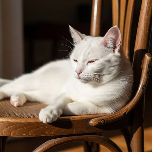 Tranquil White Cat Lounging on Antique Chair