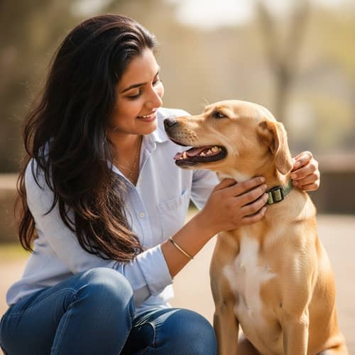 South Asian Woman with Dog - Outdoor Camaraderie