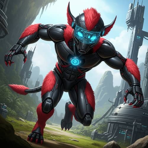Futuristic Black and Red Protogen Adventure