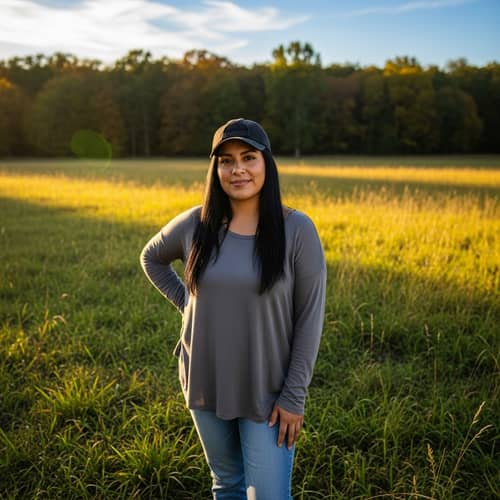 Hispanic Woman Wearing Baseball Cap in Field