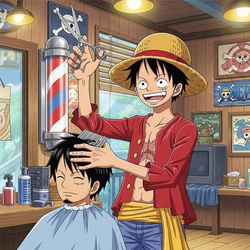 Luffy Barber: One Piece Anime Character Cuts Hair Cheerfully