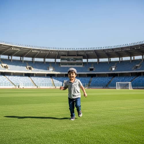 Joyful Young Middle-Eastern Child in Outdoor Stadium