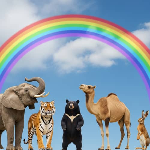 Vibrant Rainbow with Diverse Animals: Spectacular Scene